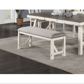 Dining Room Furniture 1x Bench Gray Fabric Cushion Seat White Clean Lines (Color: White)