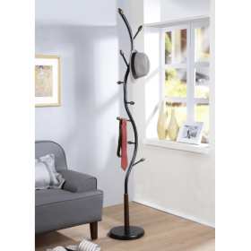 Arles Metal Black And Walnut Standing Coat Rack (Color: Black)