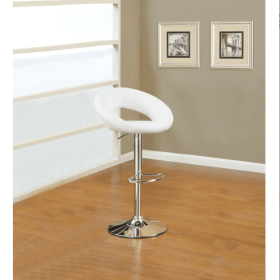 White Faux Leather Stool Adjustable Height Chairs Set Of 2 Chair Swivel Design Chrome Base PVC Dining Furniture (Color: White)