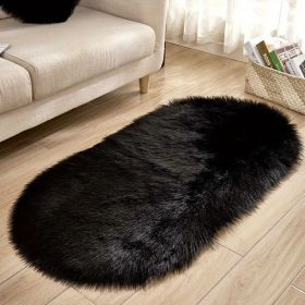 1pc, Oval Plush Rug, Bedside Foot Cushion, Sofa Foot Cushion, Carpet Floor Mat, 23.62*47.24inch, Floor Decor (Color: Black, size: 23.62*47.24inch)