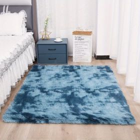 1pc, High Pile Tie-Dyed Shaggy Rug for Living Room and Bedroom - Fire Retardant, Machine Washable, Anti-Skid, Faux Fur (Color: Tie-dye Sapphire Blue, size: 31.5*62.99inch)