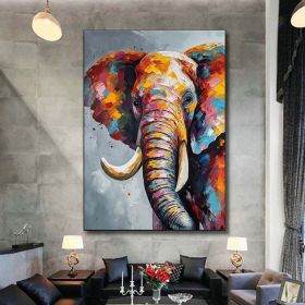 Hand Painted Oil Painting Boho Wall decor Colorful elephant Oil Painting on Canvas animal painting art large 3d wall art original painting Texture Acr (style: 01, size: 90X120cm)