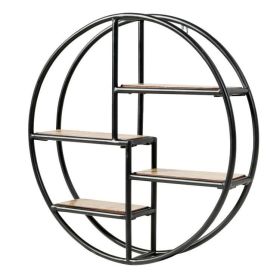 Hanging Storage Shelf Circular Wall-Mounted 4-Tier Rack (Color: Black)