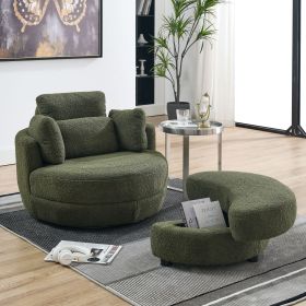 39"W Oversized Swivel Chair with moon storage ottoman for Living Room (Color: as Pic)