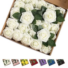 25 Pcs Artificial Rose Flowers, Foam Fake Flowers DIY Bouquets with Leaves and Stems for Wedding Party DIY Bouquets, Baby Shower (Brand: syenll)