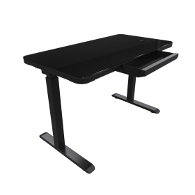 Glass Electric Standing Desk with Drawer - 45 x 23 Inch Tempered Glass Dual Motor Height Adjustable Sit Stand Desk Computer Workstation with USB/Wirel (Color: Black)