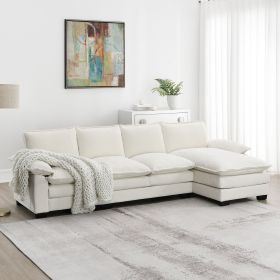 [VIDEO provided][New]118*55" Modern L-shaped Chenille Cloud Sofa with Double Seat Cushions,5-seat Upholstered Indoor Furniture (Color: as Pic)