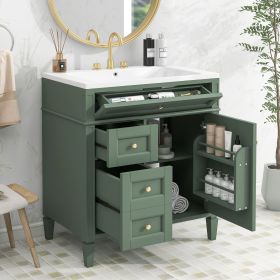 30'' Bathroom Vanity with Top Sink, Modern Bathroom Storage Cabinet with 2 Drawers and a Tipout Drawer, Single Sink Bathroom Vanity (Material: Solid Wood+MDF, Color: Green)