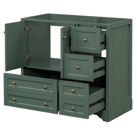 36inch Bathroom Vanity without Sink, Solid Wood Freestanding Bathroom Vanities with 4 Storage Drawers and Shelf (Material: Solid Wood+MDF, Color: Green)