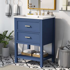 24'' Bathroom Vanity with Top Sink, Modern Bathroom Storage Cabinet with 2 Drawers, Single Sink Bathroom Vanity (Material: MDF, Color: Blue)