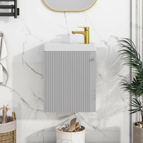 Contemporary 16" Wall-Mounted Bathroom Vanity Combo Cabinet with Ceramic Basin - Ideal for Small Bathrooms (Material: MDF, Color: Grey)