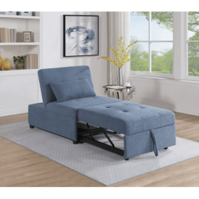 Contemporary Blue Gray Sleeper Sofa Chair Pillow Plush Tufted Seat 1pc Convertible Sofa Chair Sherpa Fabric Couch (Option: BlueGrey)